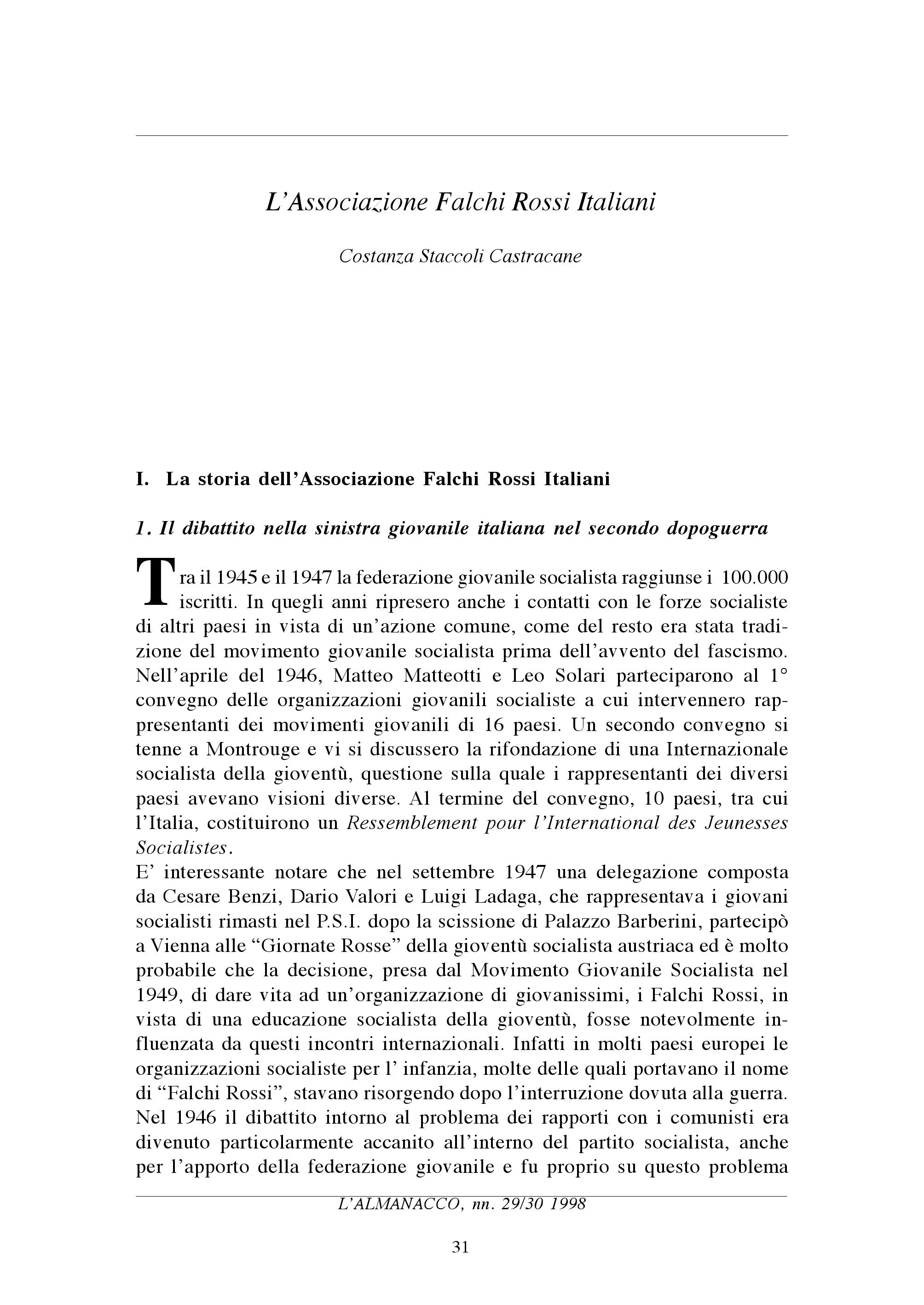 L Associazione Falchi Rossi Italiani Staccoli Castracane Costanza