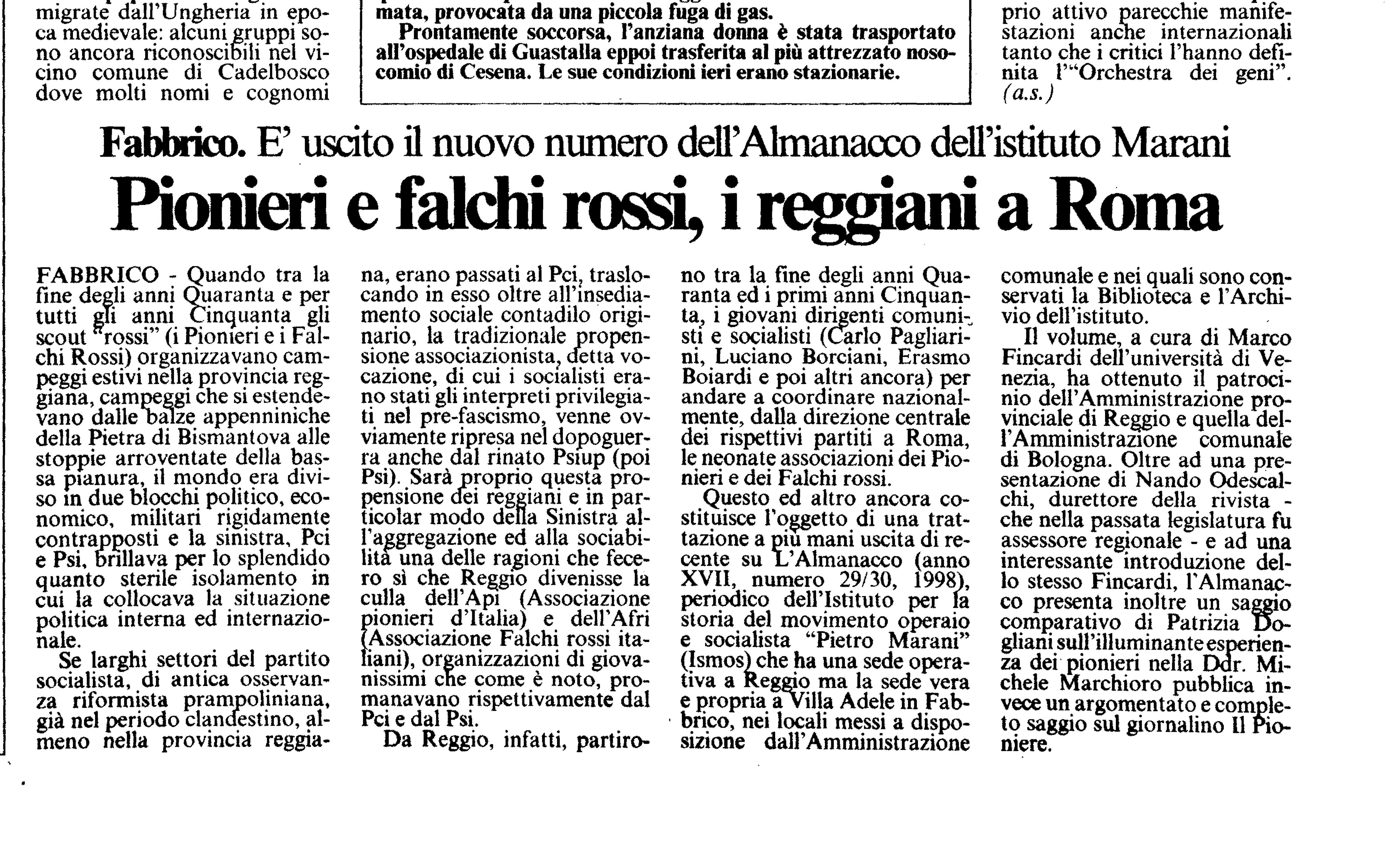 Pionieri e Falchi Rossi i reggiani a Roma di Giorgio BoccolariGazzetta 14 6 1998