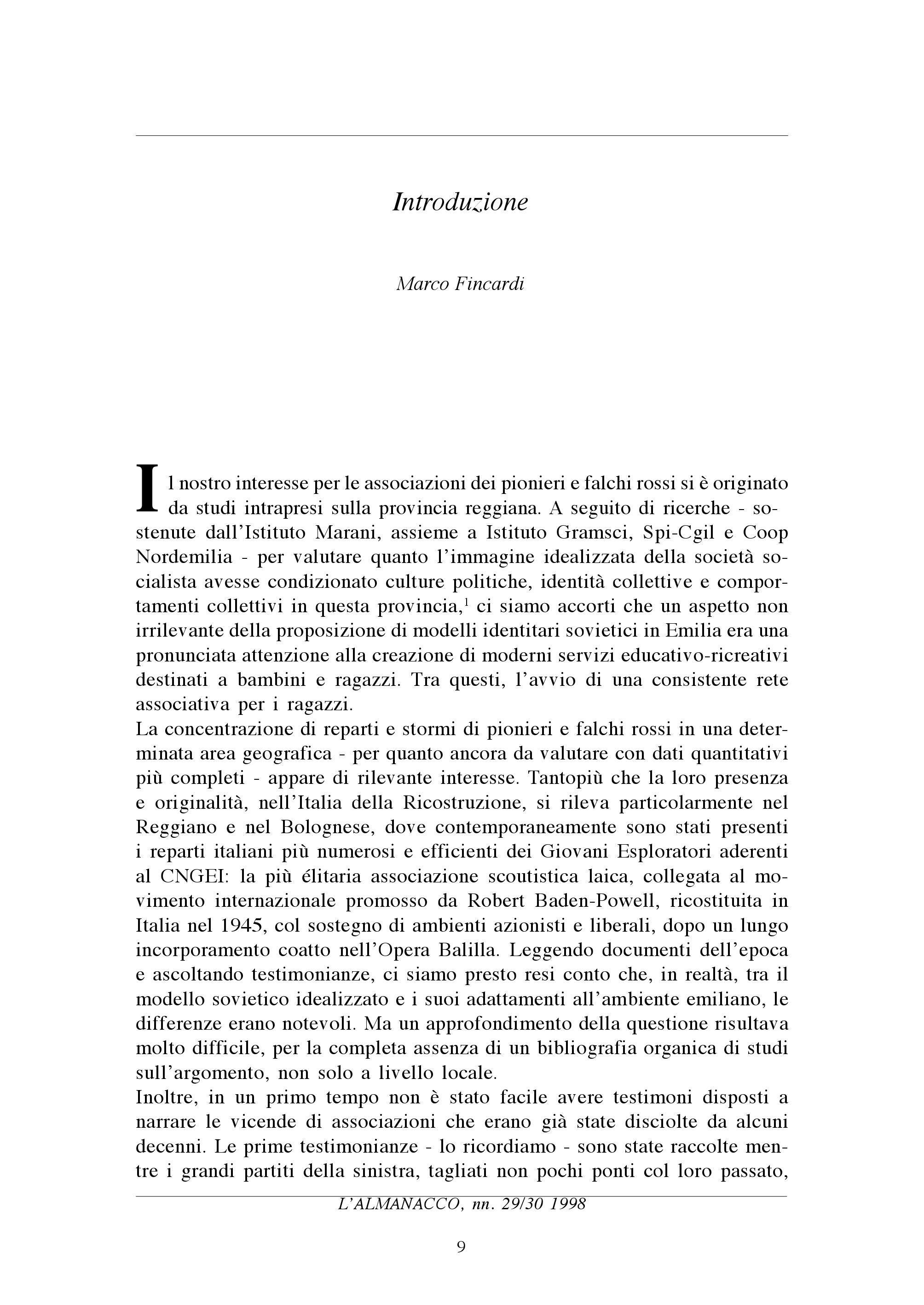 introduzione a Pionieri e Falchi Rossi. Marco Fincardi