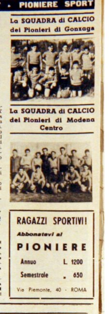 Squadra di calcio dei Pionieri di Modena Pioniere n25 del 22 giugno 1952