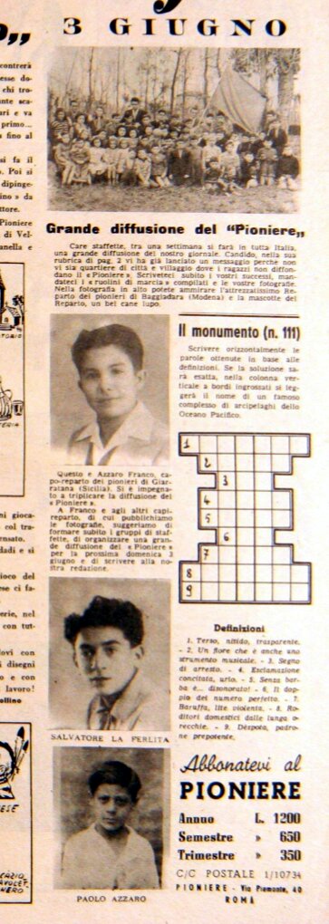 Staffette di Baggiovara MO Pioniere n21. 26 maggio 1951