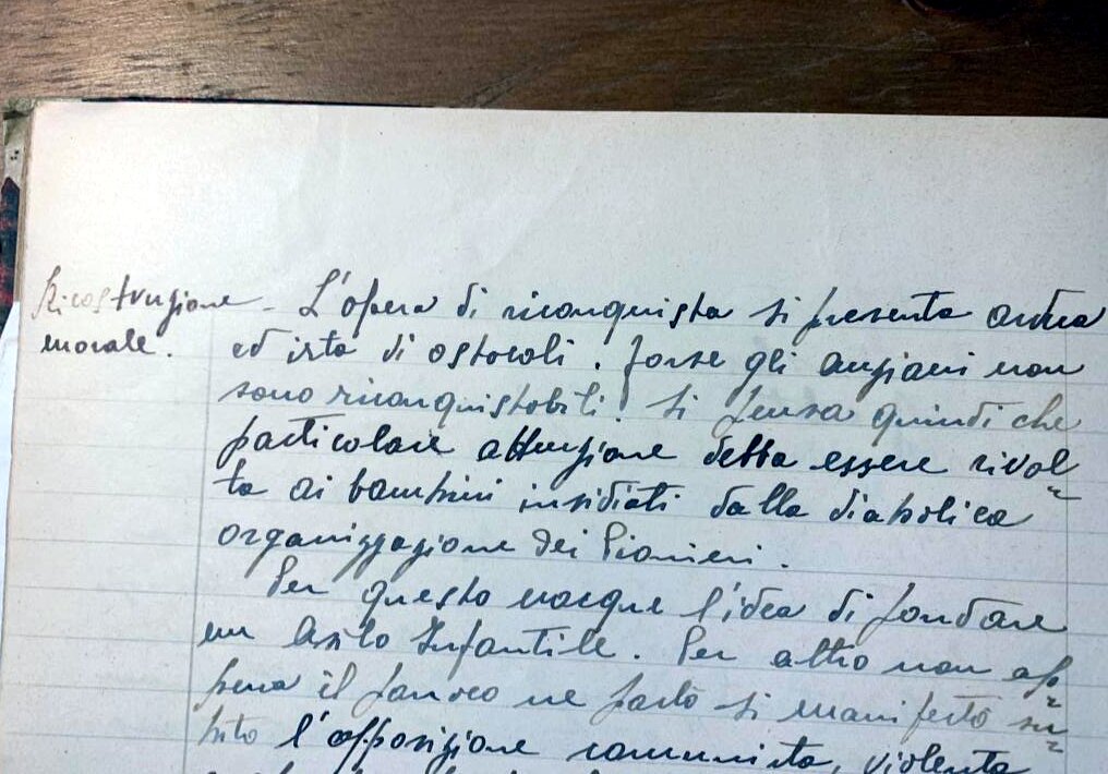 Estratto cronaca novembre 1954 del parroco di Cavallino fraz di Urbino Prov di Pesaro