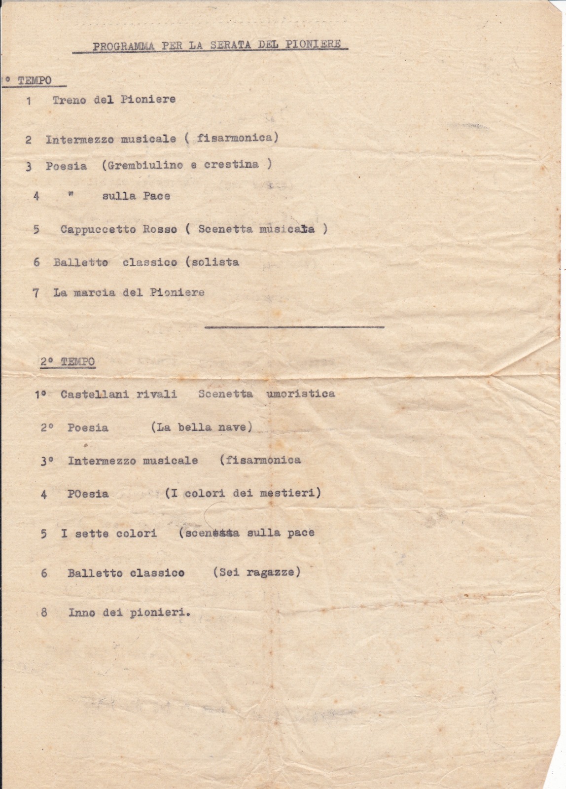 Programma serata del Pioniere a Poggibonsi