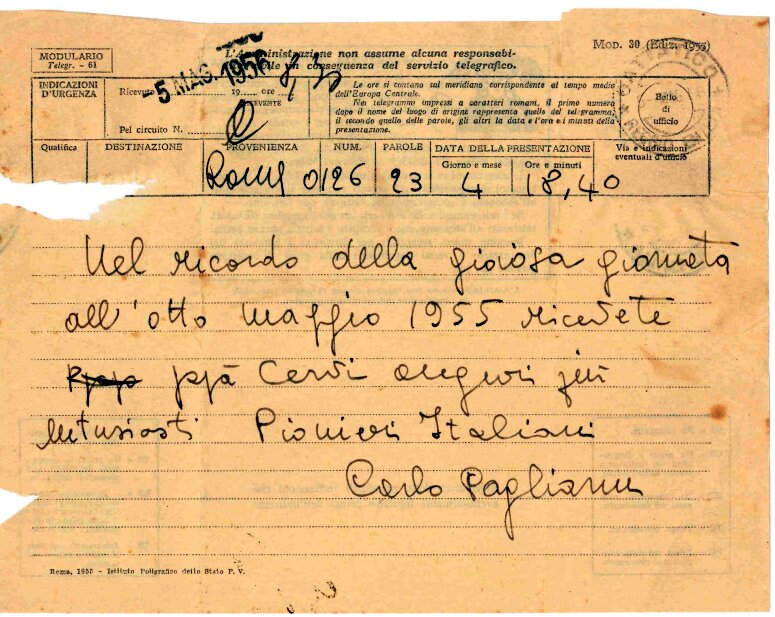 telegramma Pagliarini Alcide 1955