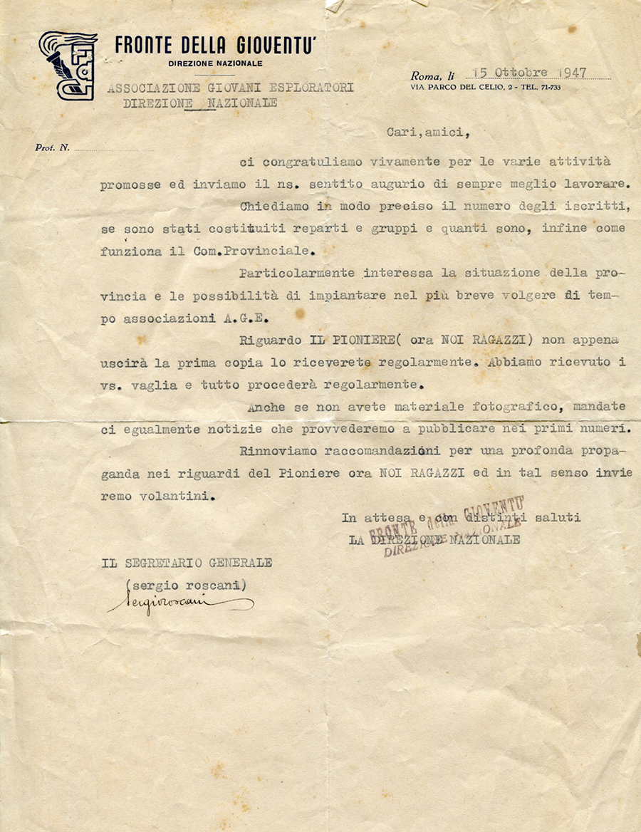 lettera 1947 al gruppo di pesaro