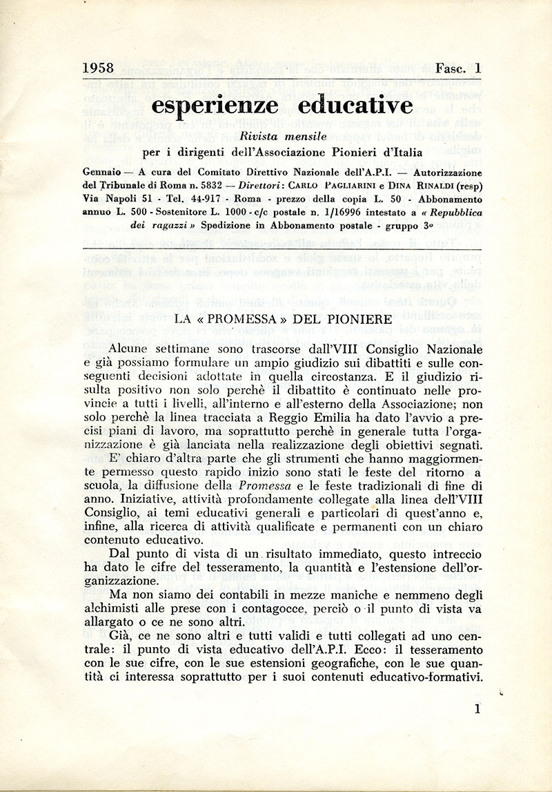 esperienze educative gennaio 1958