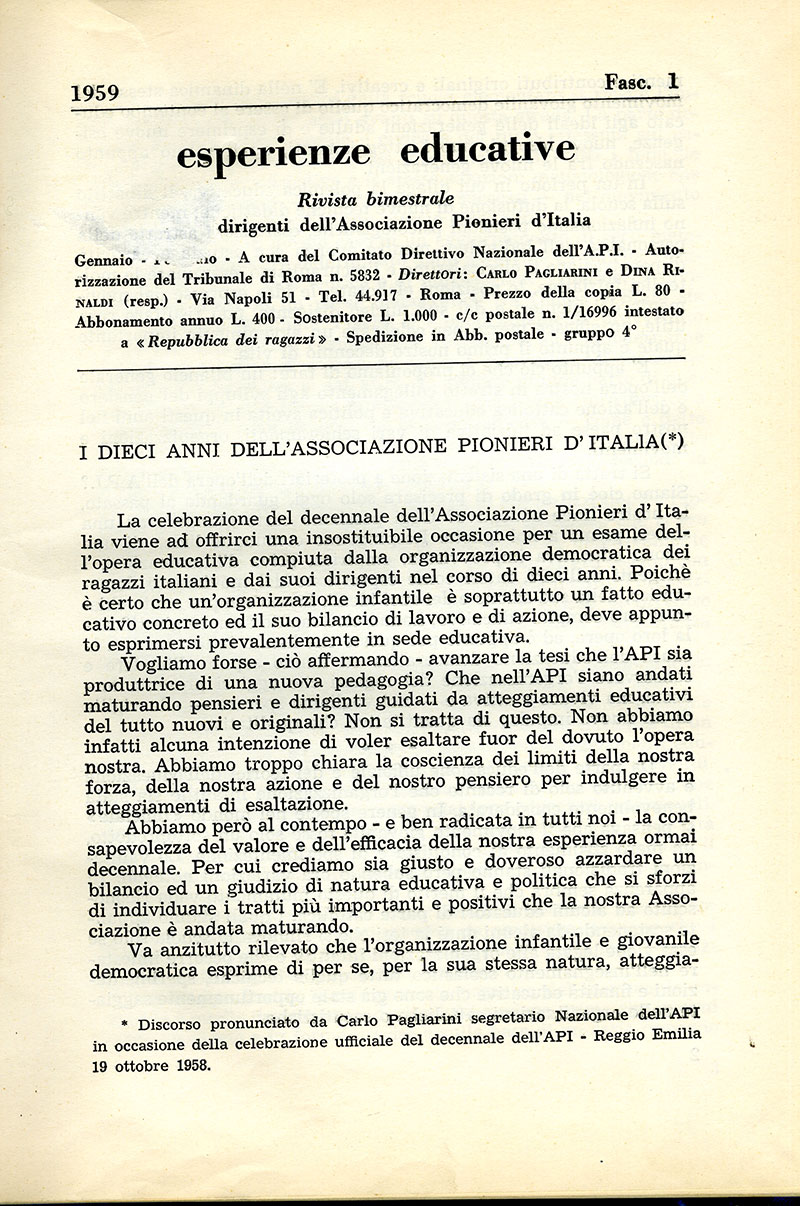 esperienze educative gennaio 1959