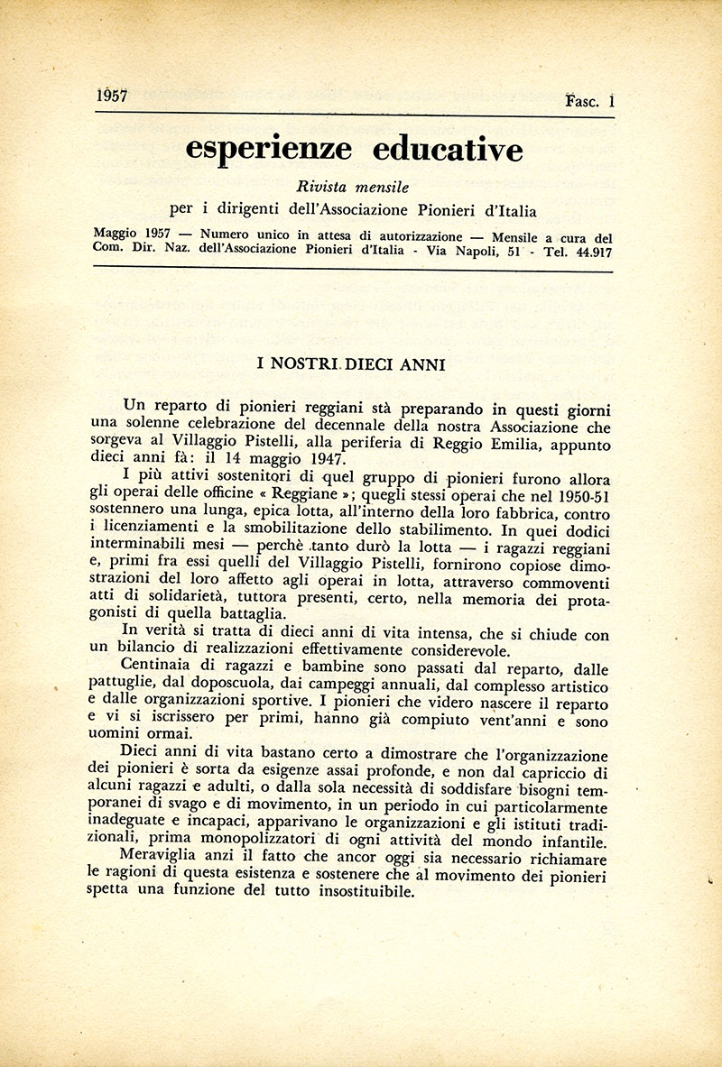 esperienze educative maggio 1957